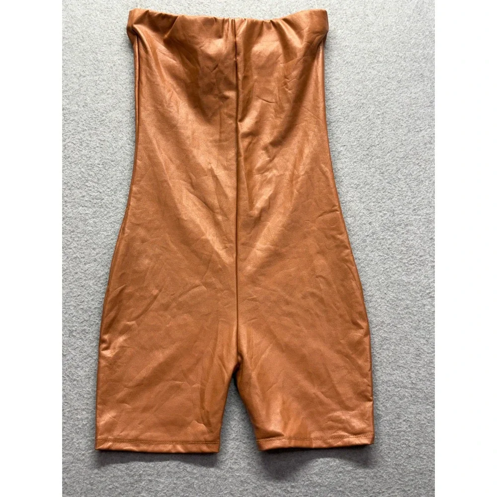 JNK Womens Strapless Faux Leather Romper Cognac Brown Tube Top Bodysuit TJP-8121